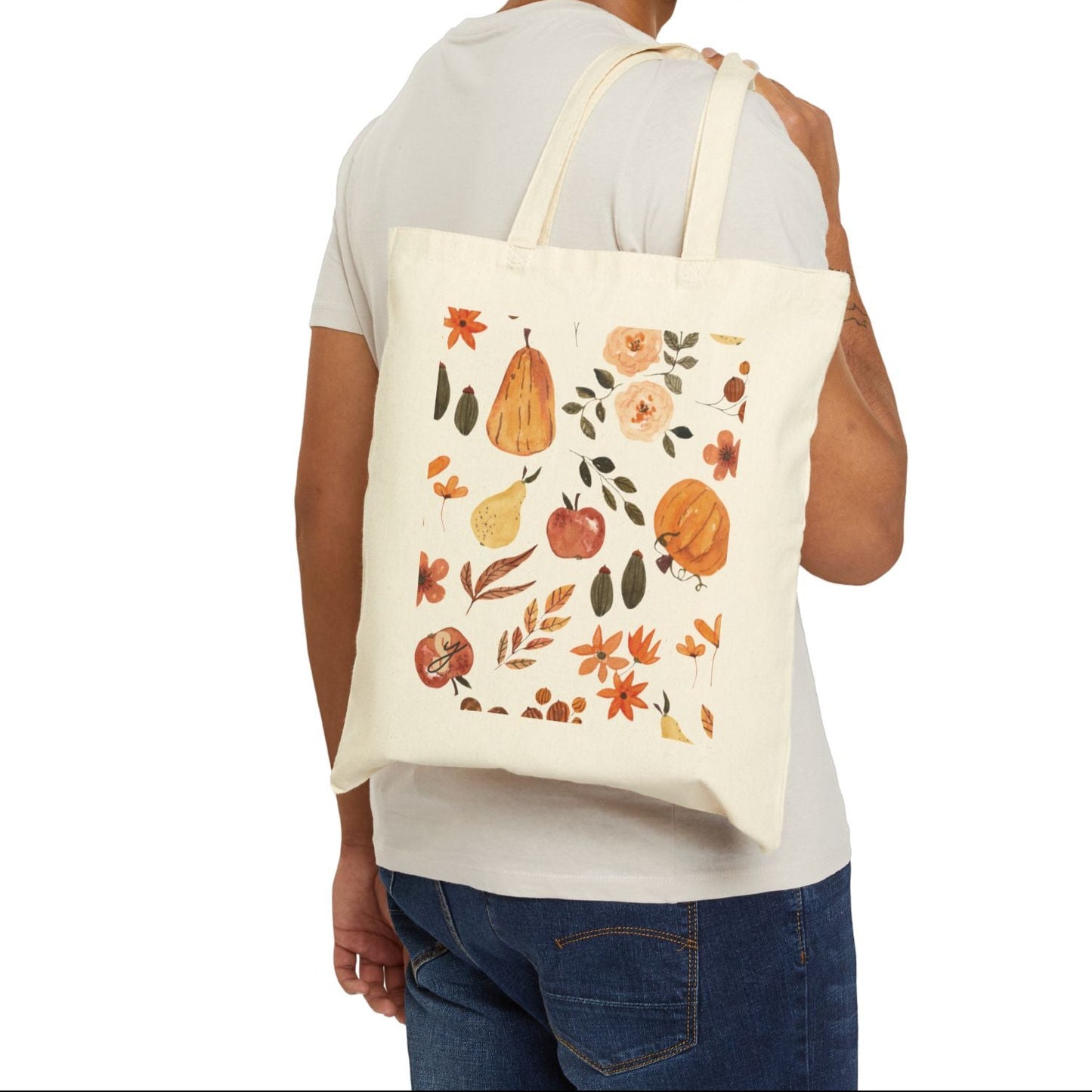 Autumn Floral Cotton Canvas Tote Bag